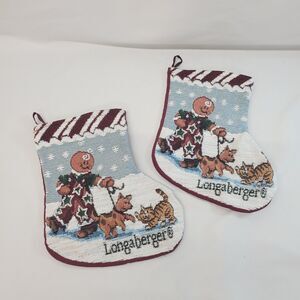 Set Of 2 Longaberger Roger Gingerbread Boy Stockings Small Tapestry Christmas